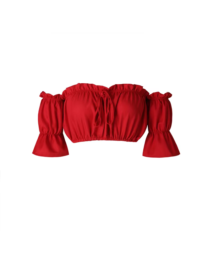 Crop tops femmes 2025 été lanterne manches sexy bretelles plage hauts rouge noir blanc froncé haut court croptop