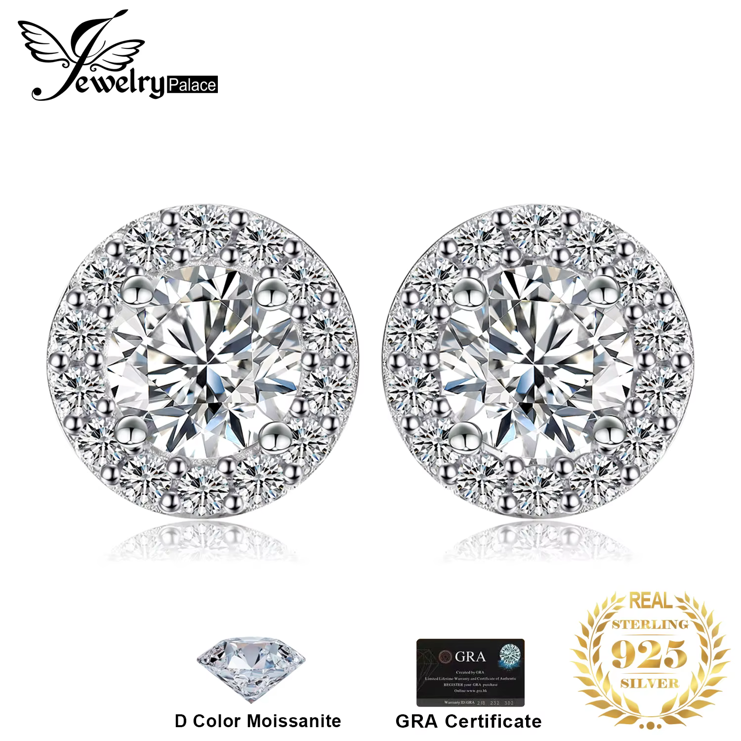 Moissanite D couleur Total 1ct rond 925 en argent Sterling Halo boucles d'oreilles pour femme or jaune plaqué or Rose