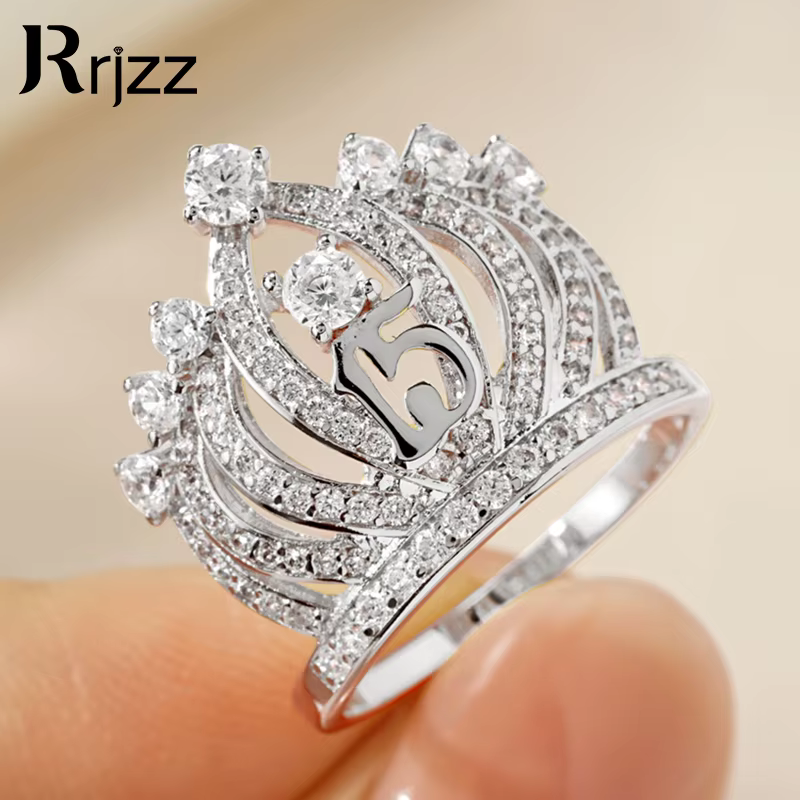 Rrjzz couronne éblouissante femme bande éternité anneaux scintillant AAAAA cubique zircone bague romantique pour les