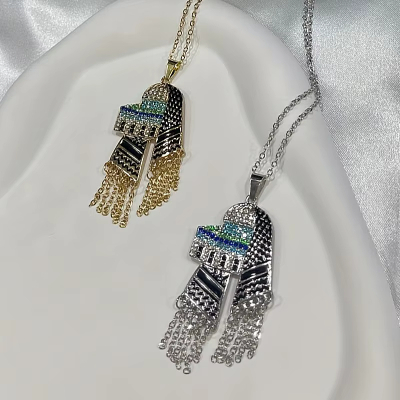 Muitlcolor Al Aqsa mosquée Keffiyeh pendentif collier al-masjid an-nabwi gland arabe charme bijoux cadeau pour femmes hommes