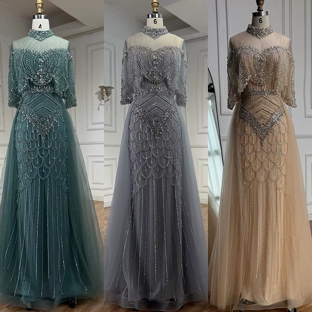 Robe de soirée de luxe grise en perles