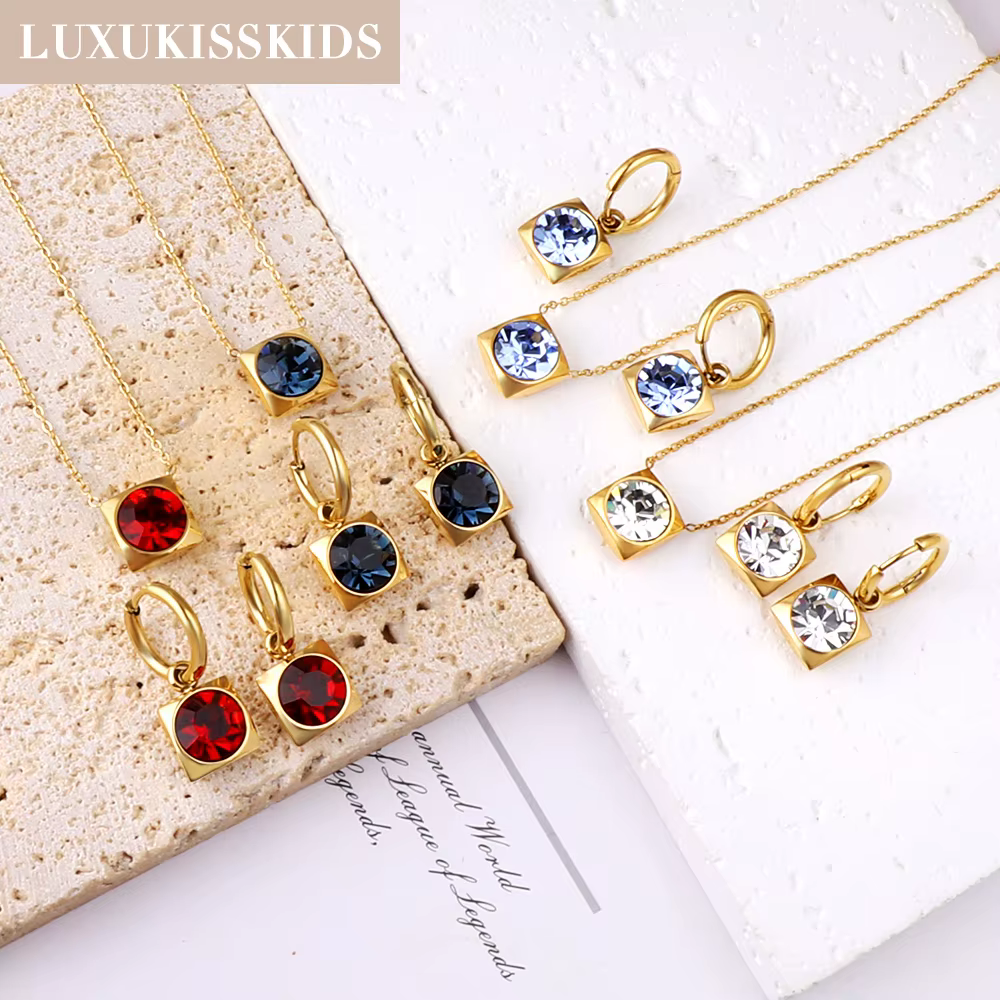 Ensemble de Bijoux Carrés en Pierre Brillante pour Femme