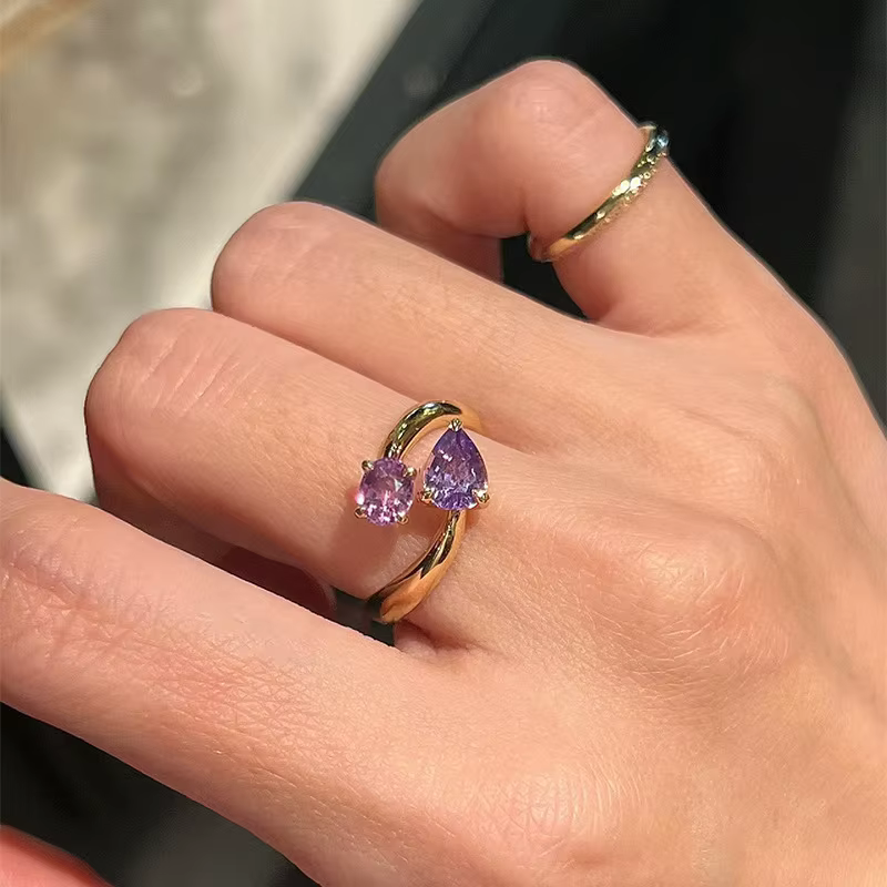 Bagues doubles en pierres précieuses de la série violette pour femmes