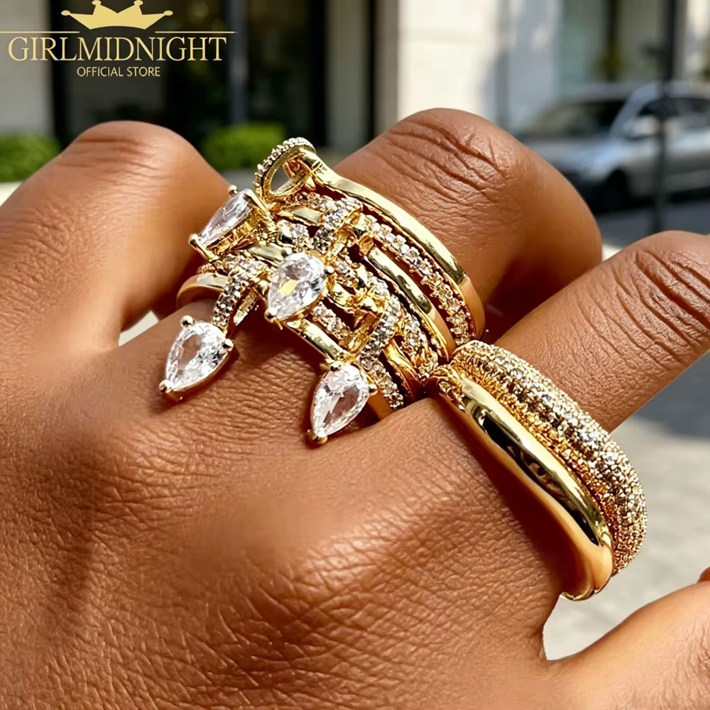 Bague de fiançailles empilable en forme de goutte d'eau pour femmes