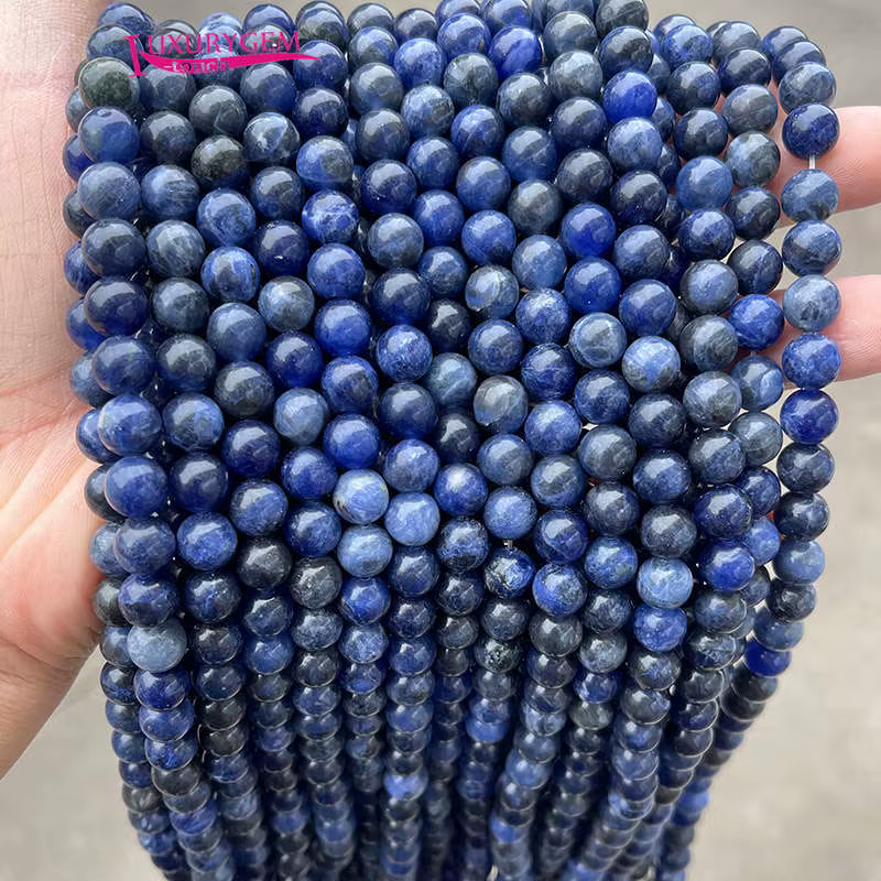 Collier et bracelet en pierre de sodalite ronde de couleur naturelle