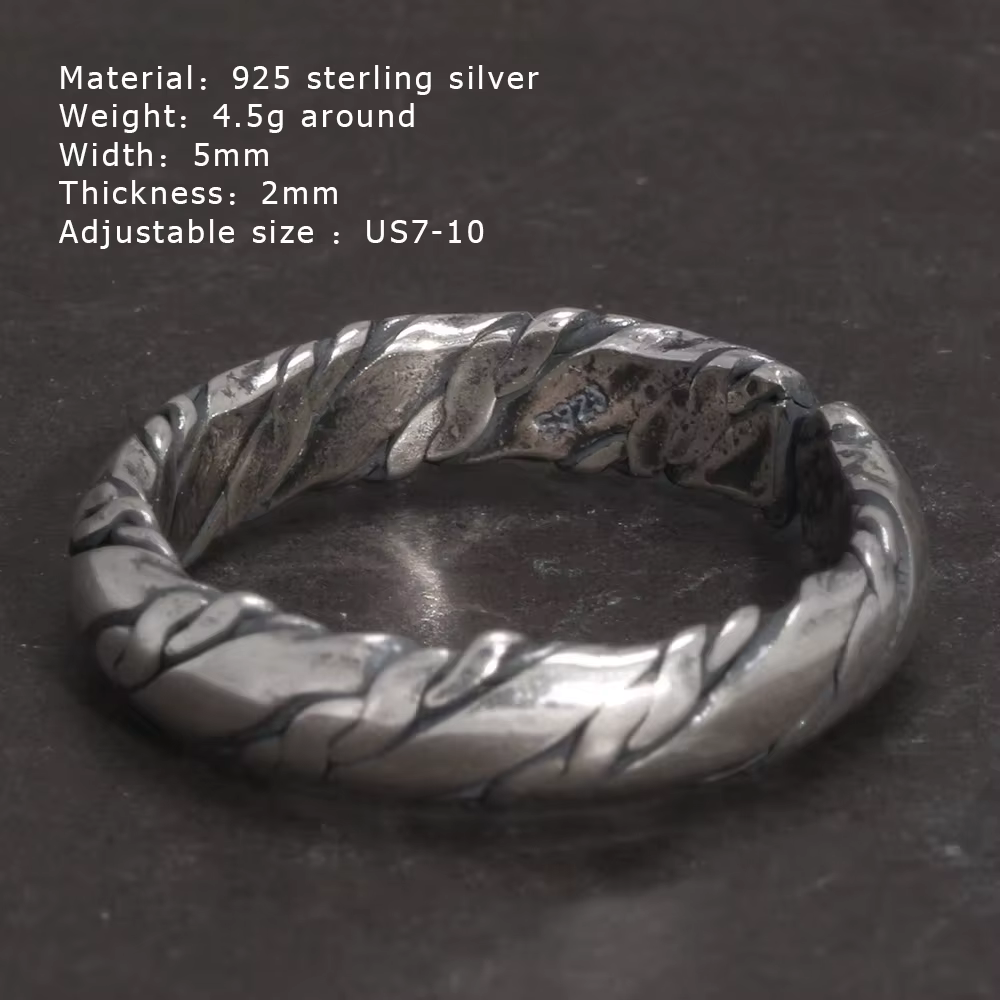 Bague Viking en argent regardé 925 pour homme et femme