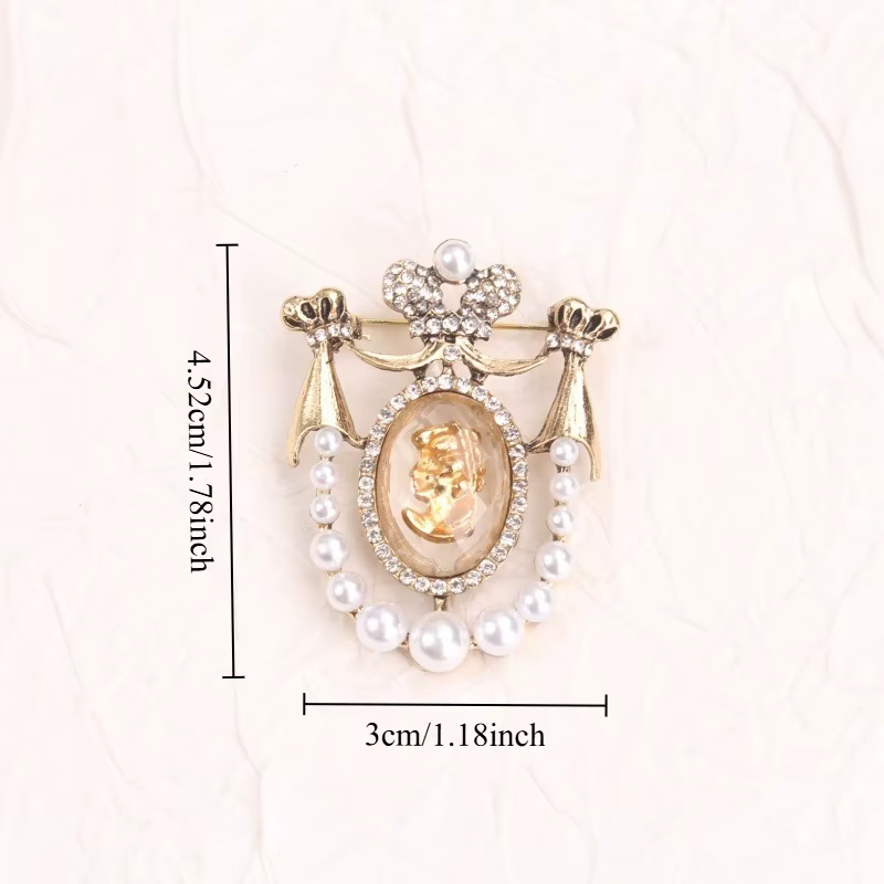 Broche camée en alliage Vintage avec perles et strass