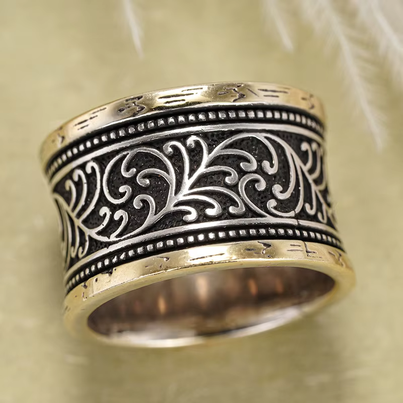 Huitan Magnifiques bagues avec motif en argent antique