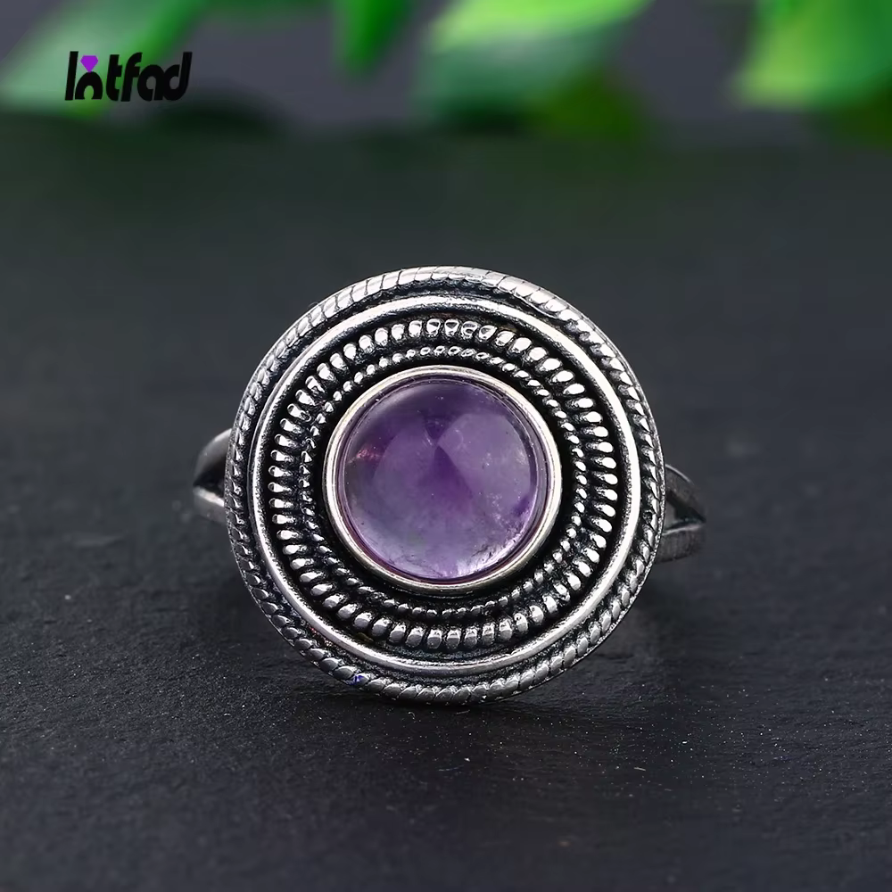Bague ronde en argent regardé S925 pour femme