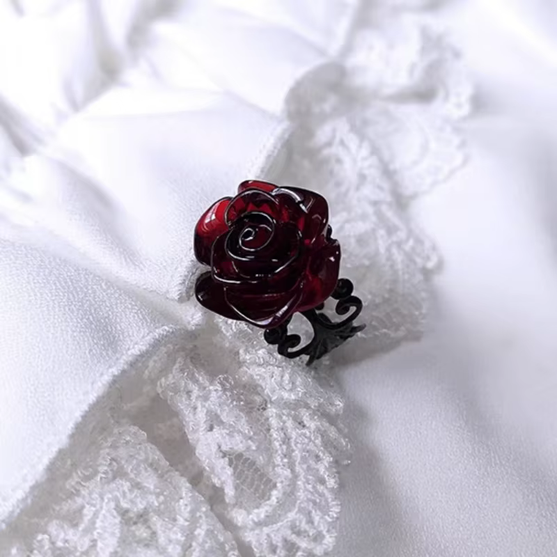Bagues d'ouverture de Rose rouge de Style gothique rétro pour femmes