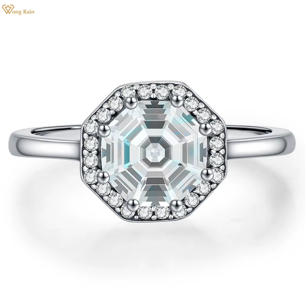 Wong Rain Bague de mariage en argent sterling 925 avec saphir de laboratoire octogonal de 7 MM pour femme