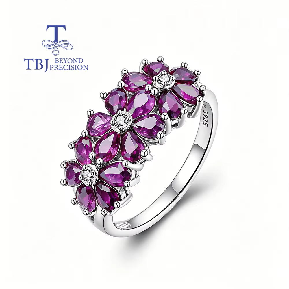 Bague en argent sterling 925 avec grenat rhodolite naturel
