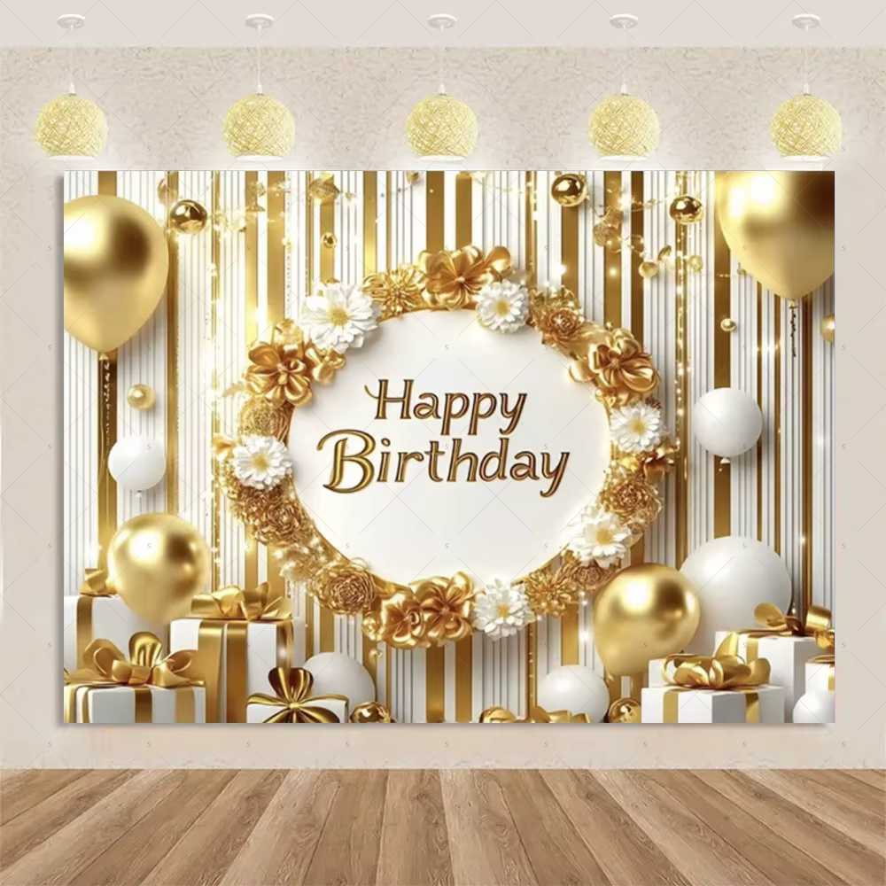 Décoration de fête d'anniversaire sur le thème de luxe doré