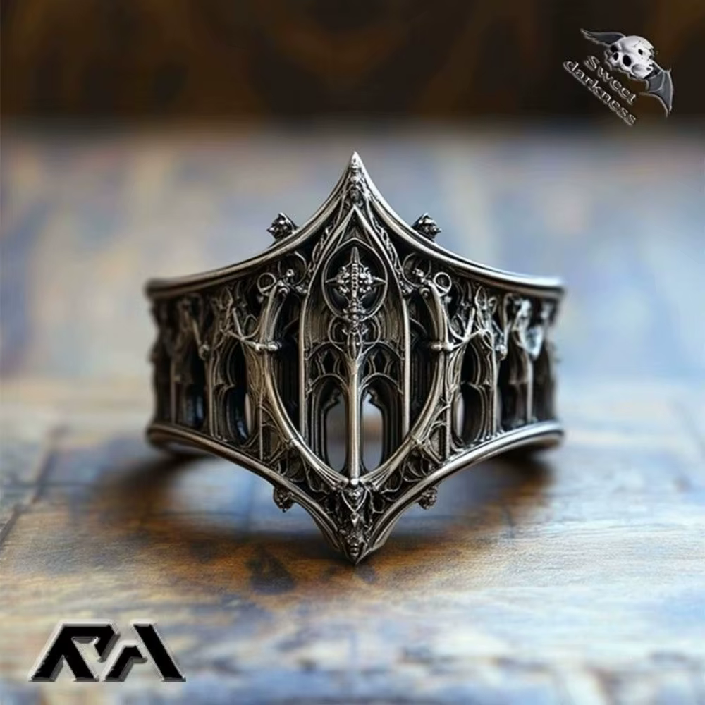Bague de château à Texture géométrique unisexe