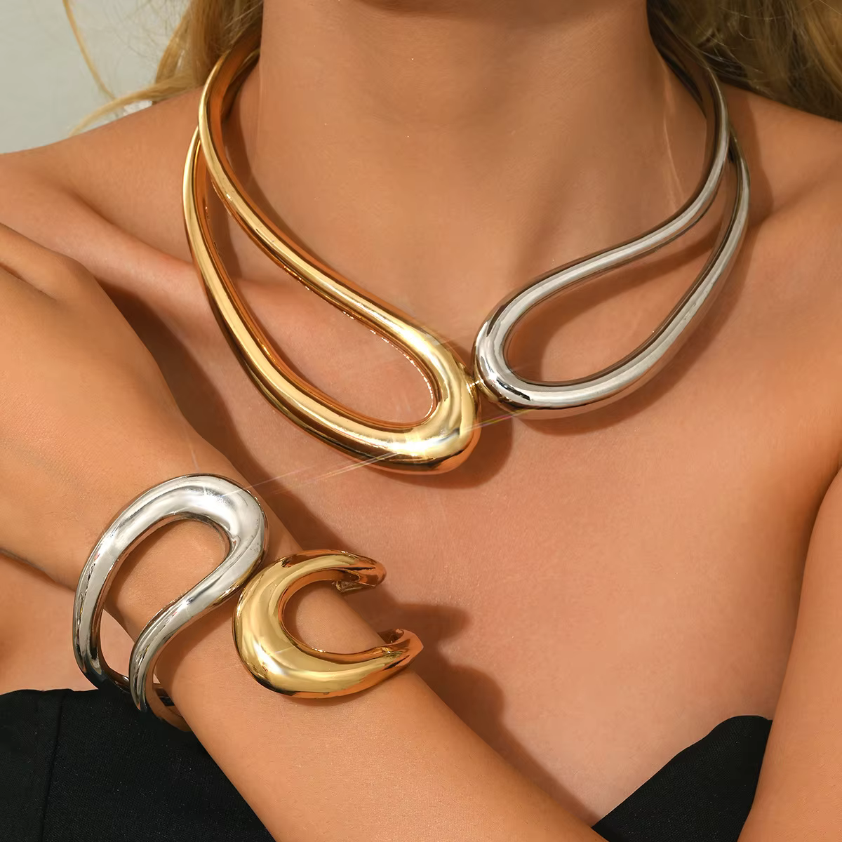 Nouvel ensemble de bijoux en alliage torsadé double couche