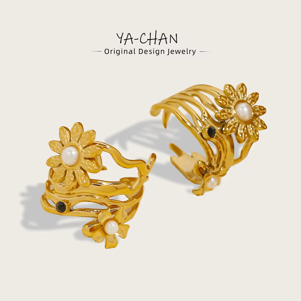 YACHAN 18K plaqué or bague pour femmes en acier inoxydable à la mode irrégulière sans goudron bijoux
