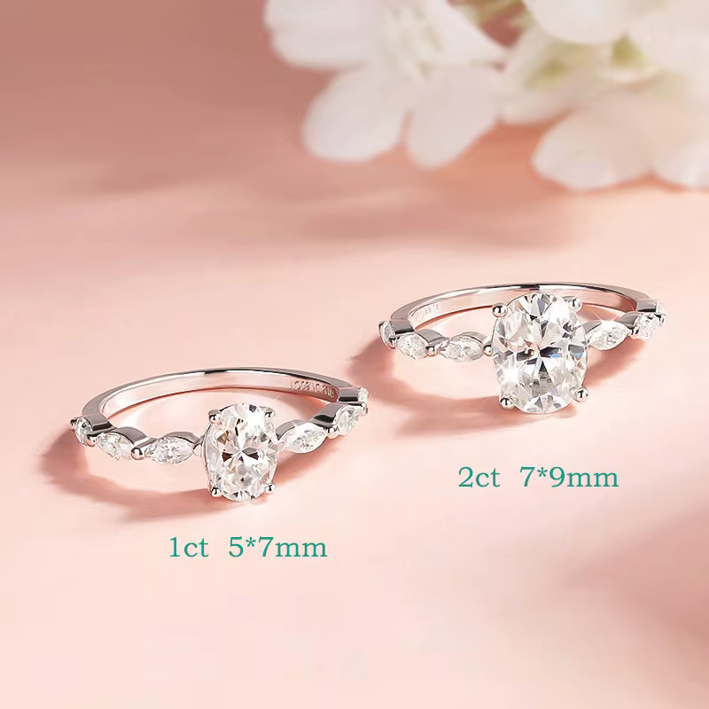Smyoue 1CT 2CT coupe ovale pleine Moissanite bague de mariage pour les femmes mariée promesse bande 100% S925 argent Sterling plaqué or 18 carats