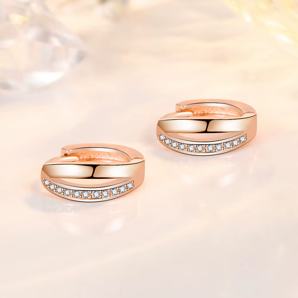 Boucles d'oreilles exquises en argent sterling 925/or rose avec zircone entrelacée pour femmes - Bijoux élégants pour mariage et soirée