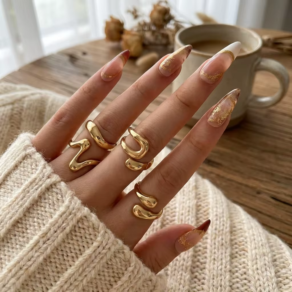 Ensemble de bagues géométriques en métal de lave pour femmes, en alliage géométrique ouvert et incurvé, gothique, empilable, réglable, accessoires de bijoux