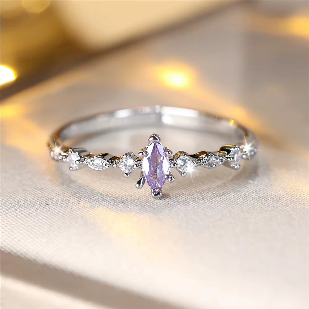 Bague en pierre de Zircon violet et bleu pour femme