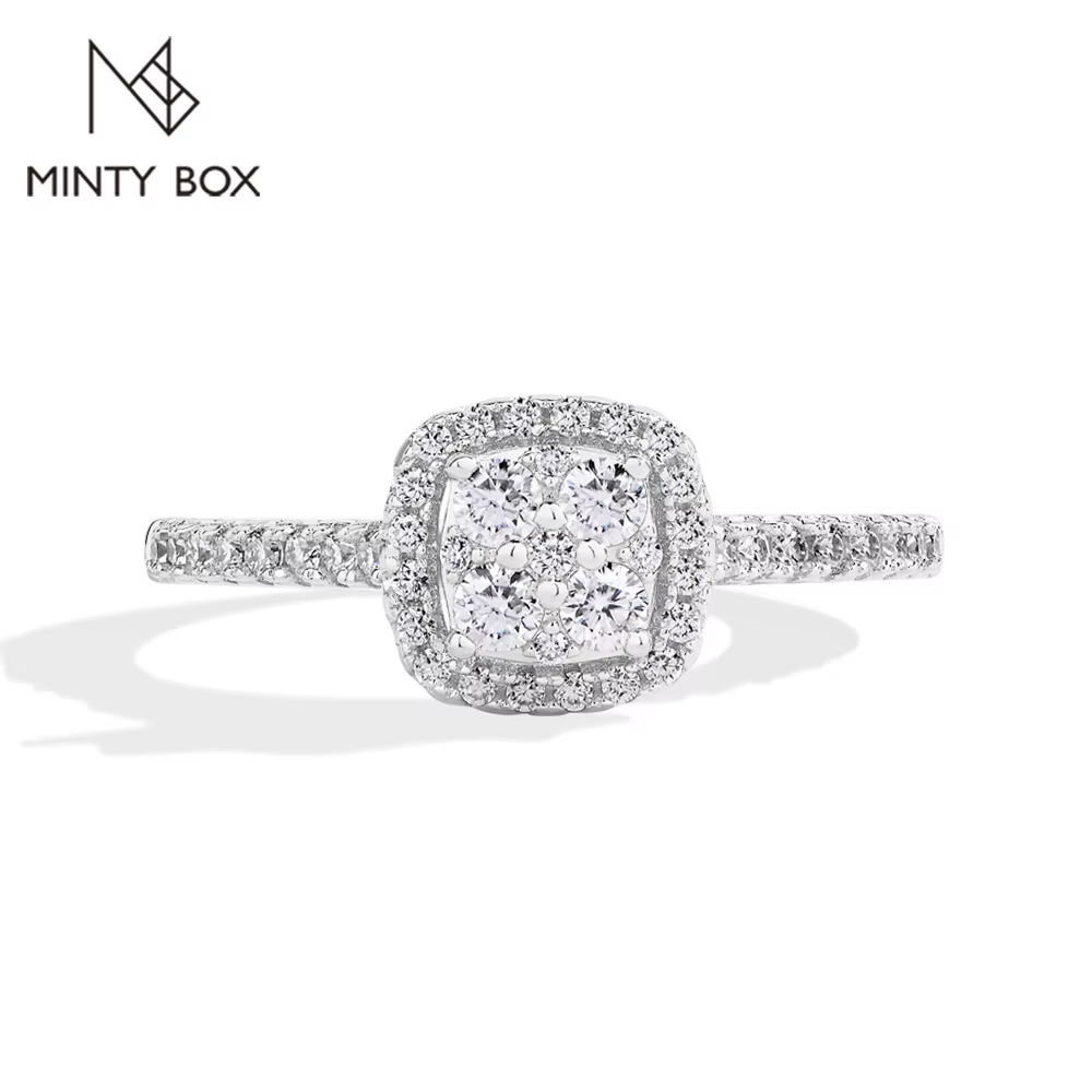 MINTYBOX S925 bague de fiançailles en argent Sterling Halo Moissanite pour femmes bagues en diamant de laboratoire classique plaqué 18K bijoux fins de mariage