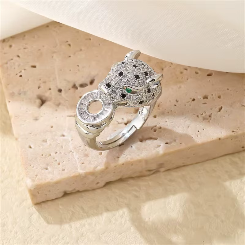 Ensemble de bagues et Bracelet panthère au Design de luxe, pavé de Zircons scintillants, léopard ouvert, ensemble de bijoux d'animaux de fête à la mode
