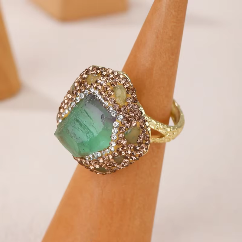 Bagues en cristal de Fluorite verte naturelle pour femmes