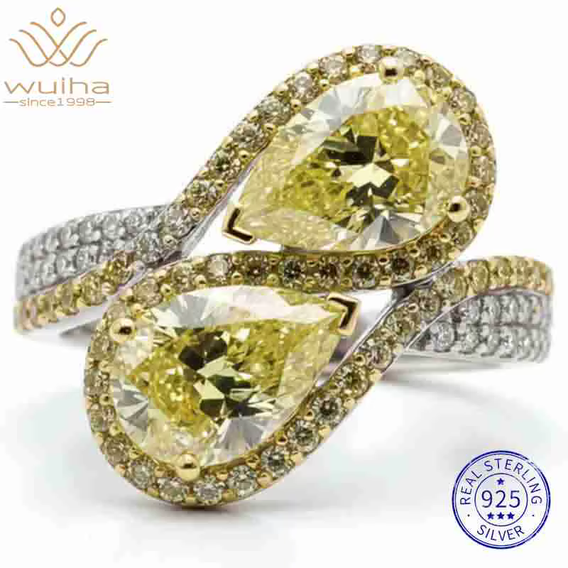 WUIHA Bague Cocktail Vintage en Argent Sterling 925 avec Saphir de Laboratoire Taille Poire et Diamants à Haute Teneur