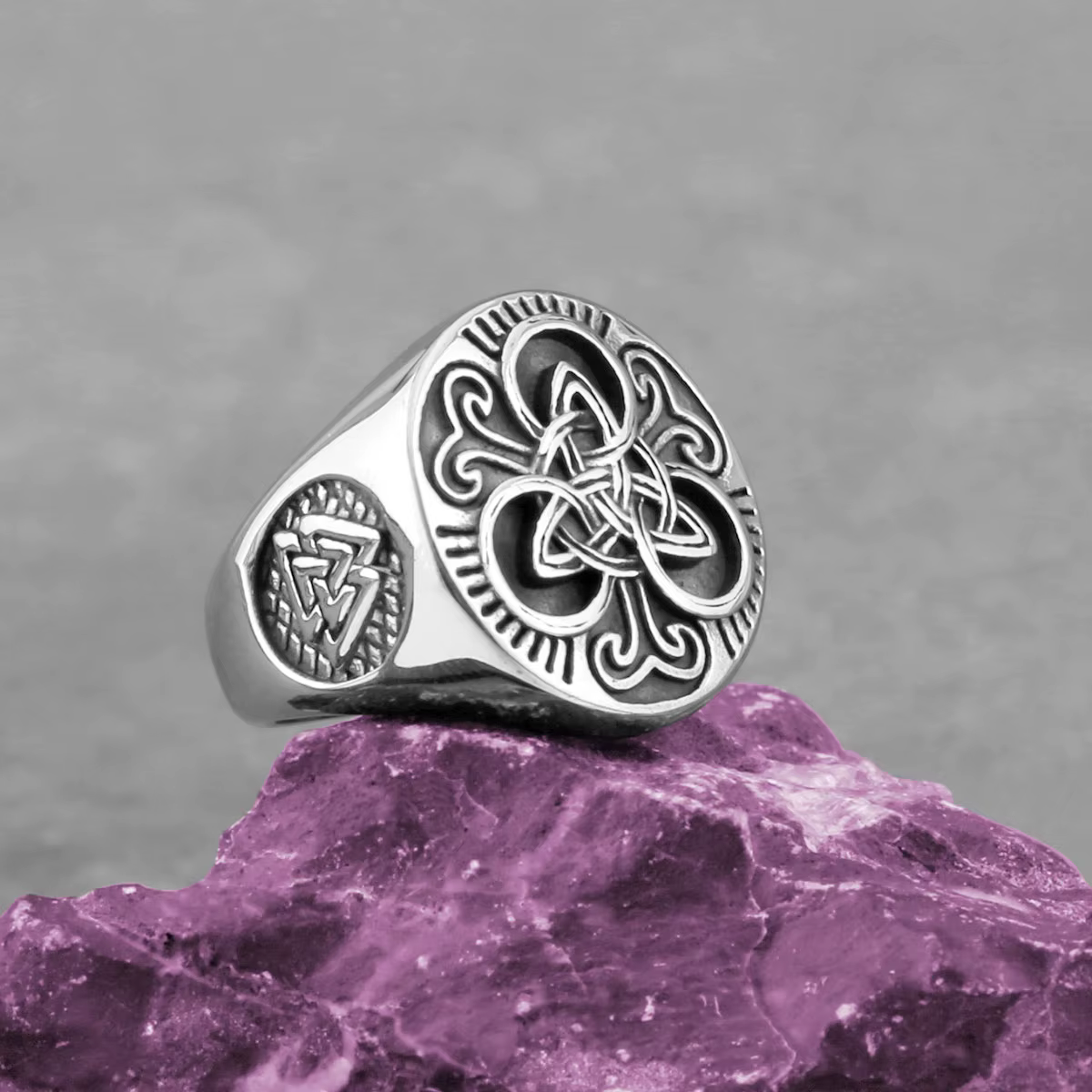 Bague Rune Odin Trinity en acier inoxydable pour hommes et femmes