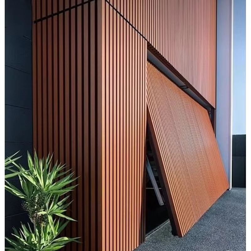 Une fois Art bande de bois couverte porte de garage-double ascenseur incliné garage caché