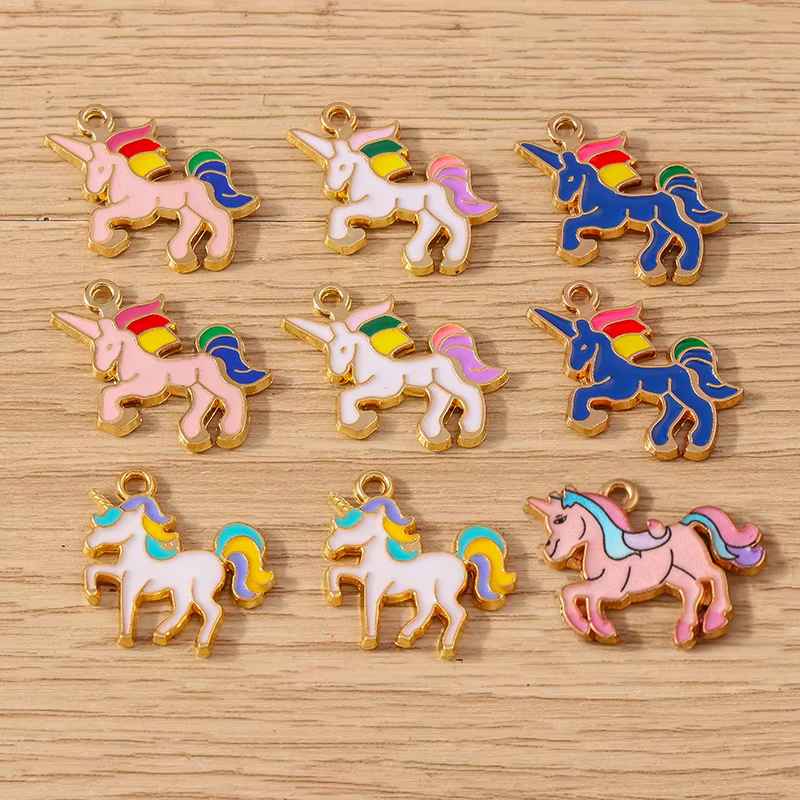 Tusember 10 pièces plaqué or arc-en-ciel émail licorne pendentifs à breloque fabrication de bijoux boucles d'oreilles Bracelet collier accessoires bricolage artisanat