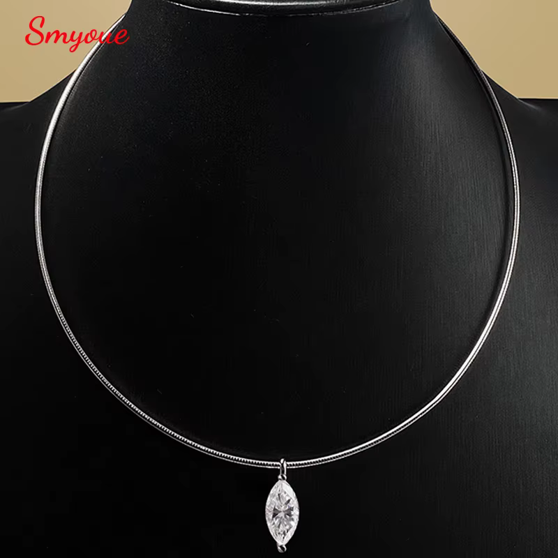 Smyoue 3CT 7*14MM Marquise coupe Moissanite collier pour femmes Solitaire pendentif chaîne scintillante laboratoire diamant pur 925 bijoux