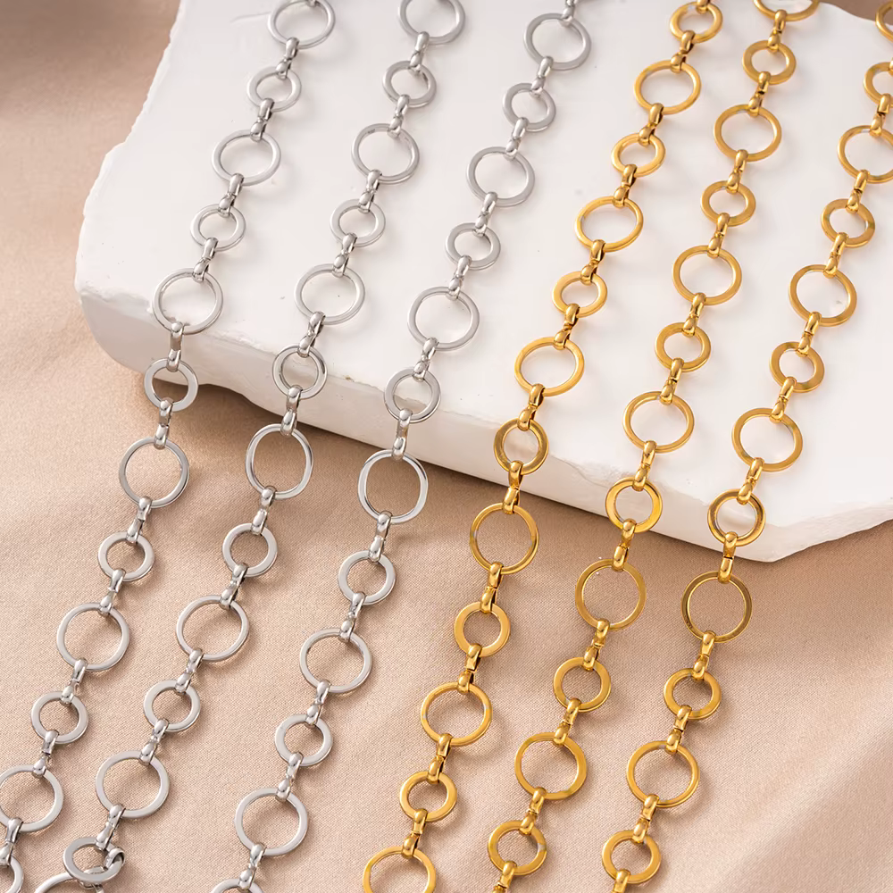 Chaînes en acier inoxydable plaqué or de 1 mètre pour la fabrication de bijoux, chaîne à maillons ronds en vrac pour colliers et bracelets DIY pour hommes et femmes