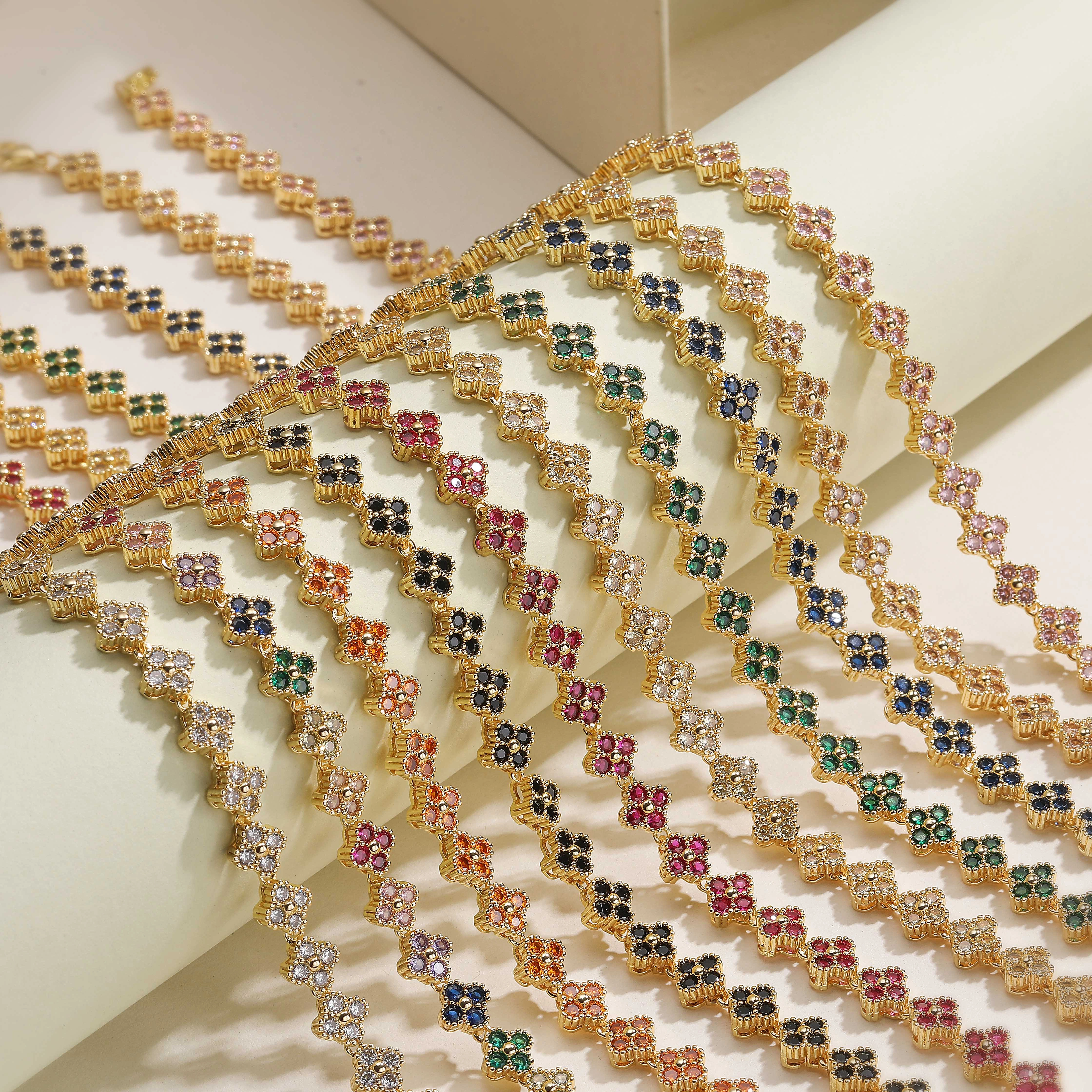 HECHENG, Bracelet/collier en métal et cuivre avec fleur colorée
