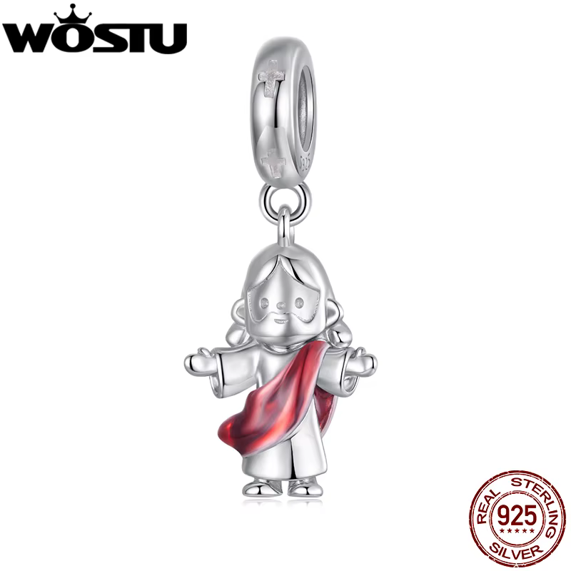 WOSTU 925 argent Sterling religieux jésus pendentif à breloque bijoux à bricoler soi-même faisant cadeau collier idéal pour bébé baptême première Communion