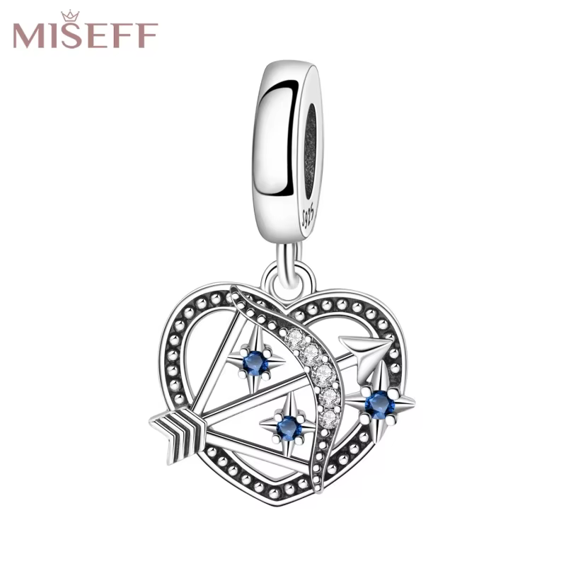 MISEFF 2025 réel 925 en argent Sterling évider coeur forme arc flèche pendentif breloques perles Bracelet Original bijoux à bricoler soi-même cadeaux
