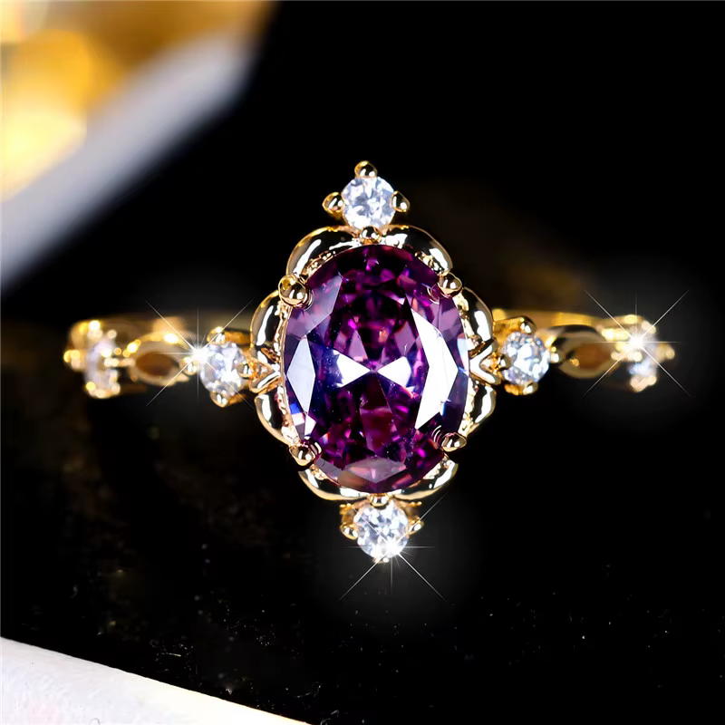 Bague de fiançailles ovale en pierre de Zircon violet pour femme