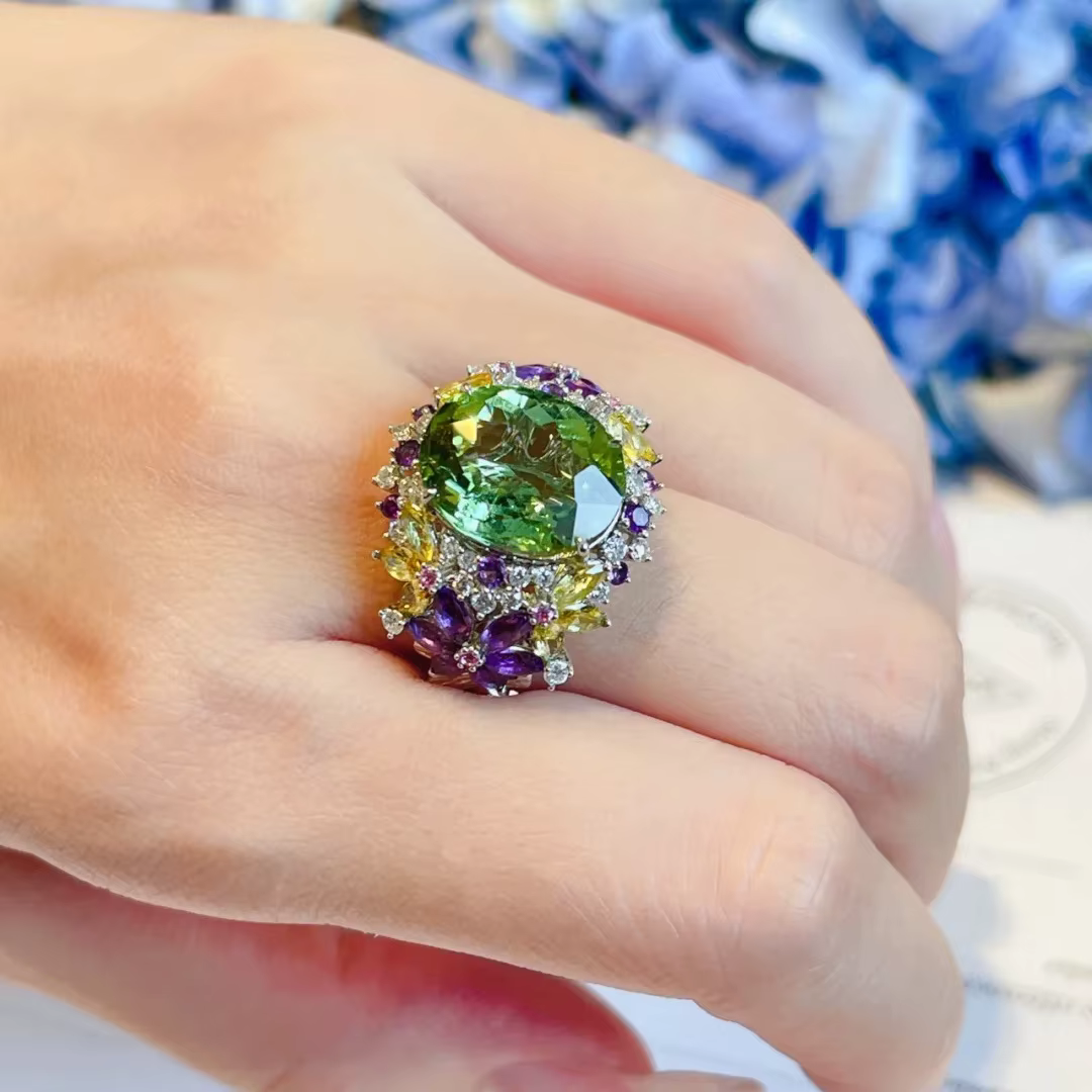 Bague réglable en argent Sterling 925 avec pierres précieuses colorées style bohémien