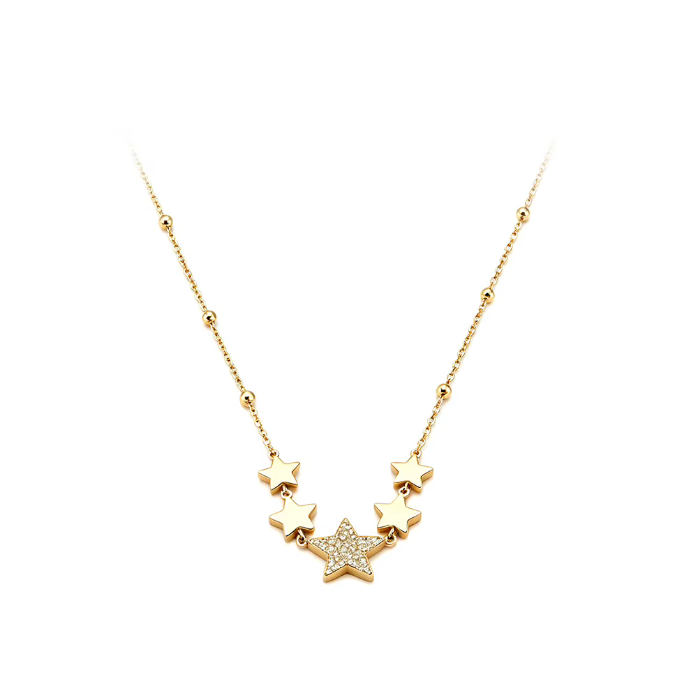 JeeMango – collier avec pendentif étoile en Zircon brillant pour femmes, chaîne en acier inoxydable plaqué or, bijoux à la mode, cadeaux N26062