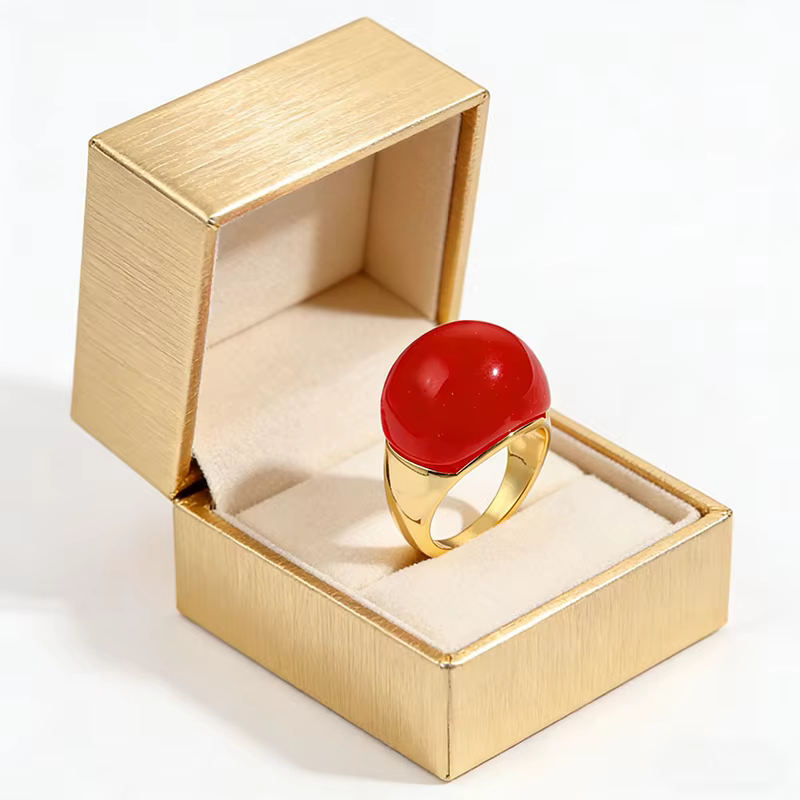 Bague plaquée or de Style Vintage avec pierre rouge vert foncé