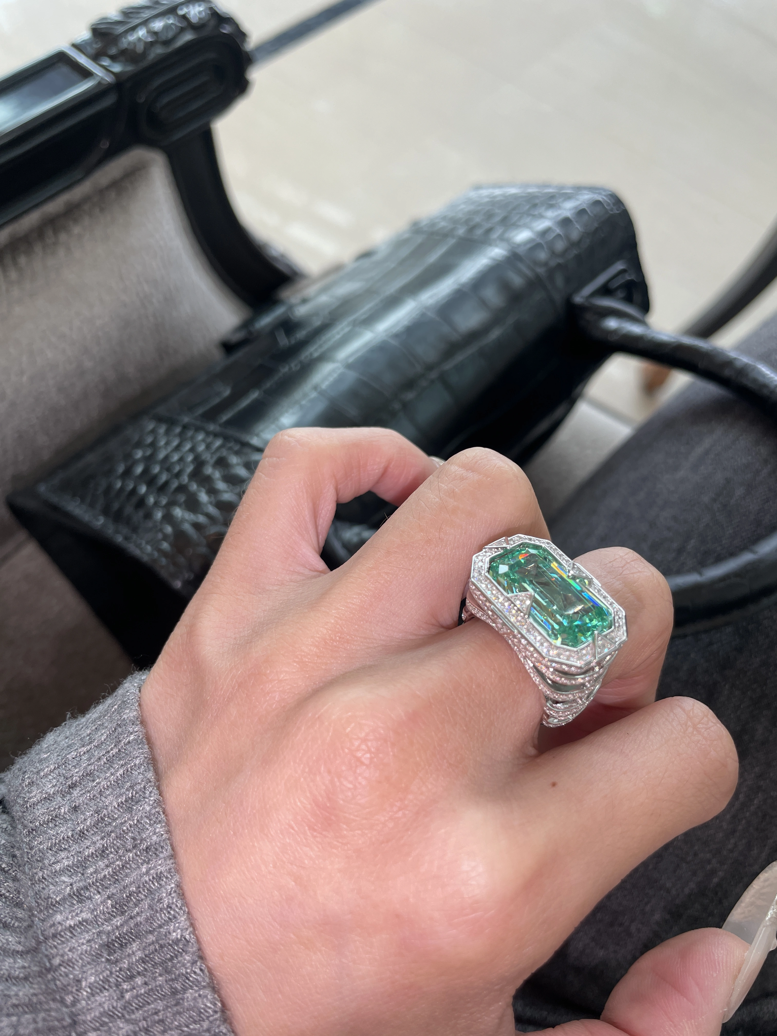 Bellux S925 argent plaqué or gemme synthétique Paraiba carré grand Carat diamant bague Fine bijoux Style