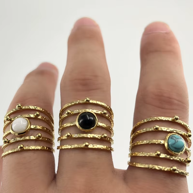 Bague ouverte en pierre naturelle creuse Boho pour femme