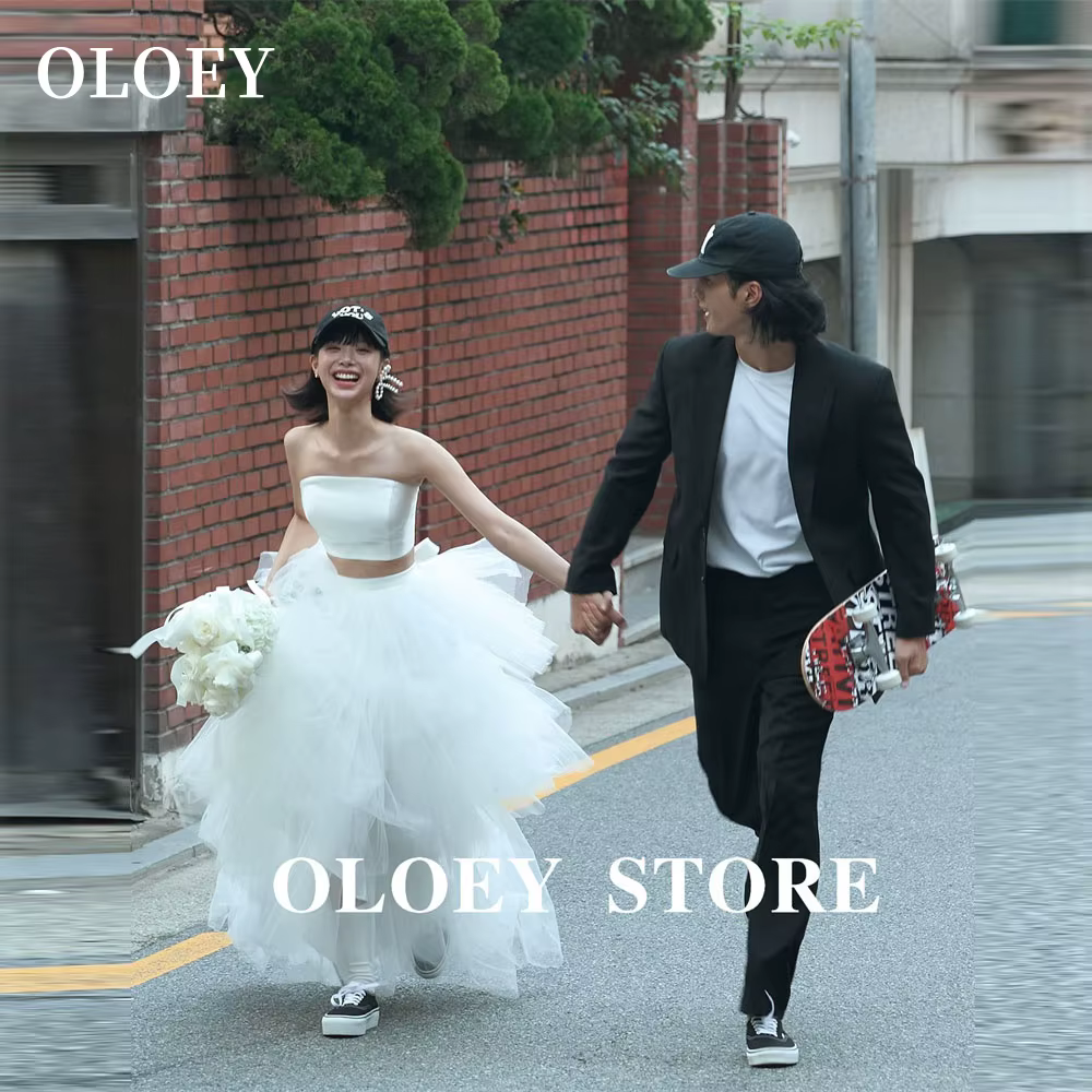 Robes de Mariée en Tulle Blanc à Volants