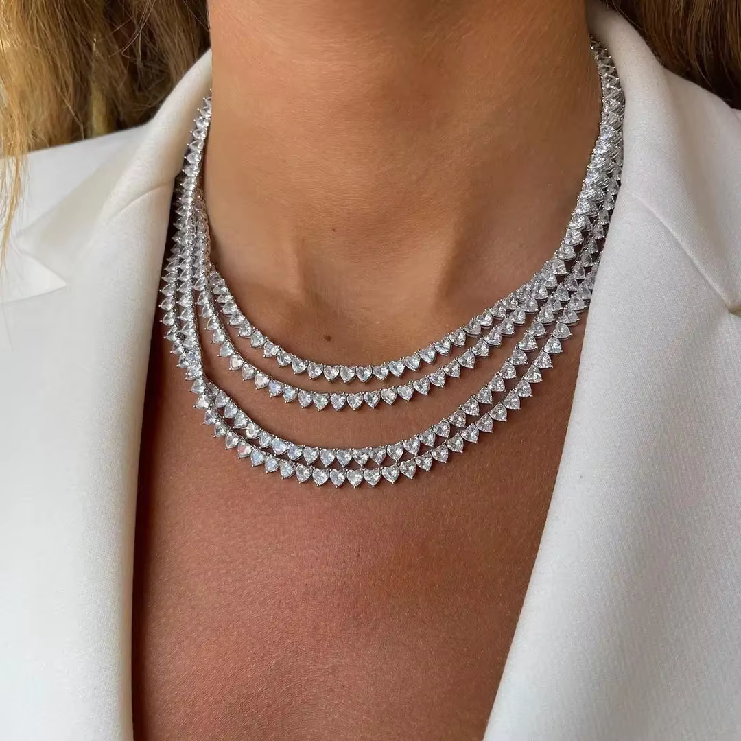 Cadeau Saint-Valentin 2026 : Collier Tennis 5A Cœur CZ Blanc Rose