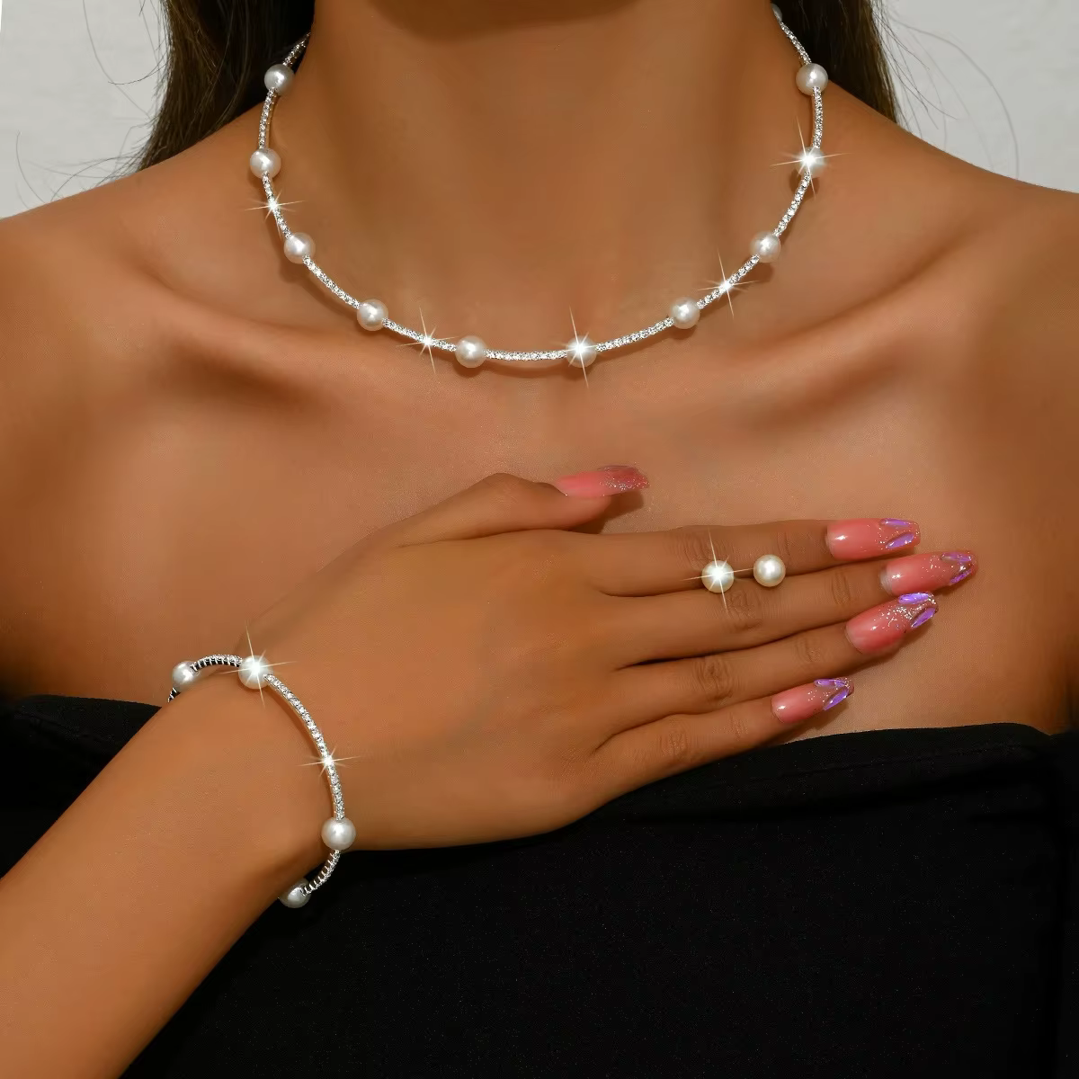 Parure de bijoux élégante en argent avec étoiles
