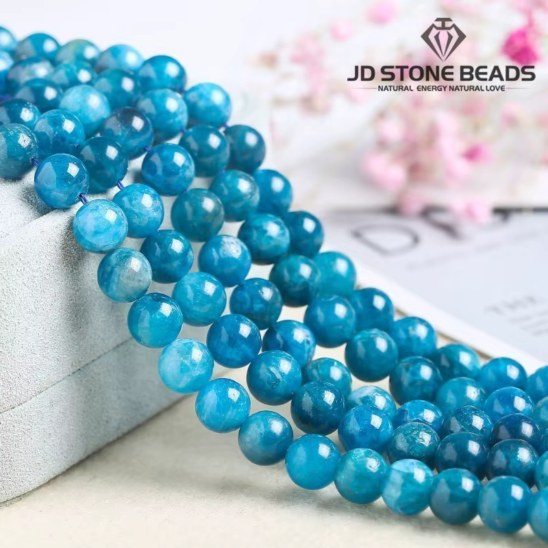 Perles rondes en Apatite bleue naturelle, pour la fabrication de bijoux, breloques, collier, boucles d'oreilles, accessoires
