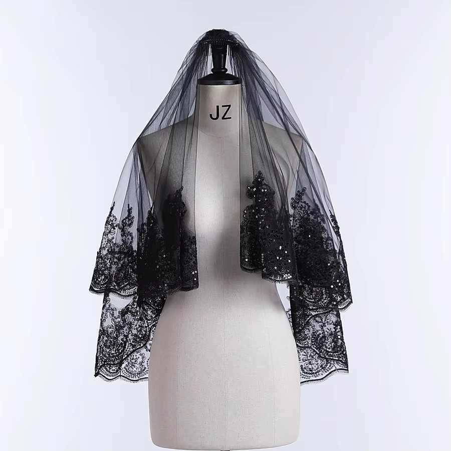 Nouveauté Voile De mariée 2 couches blanc ivoire noir bord appliqué voiles