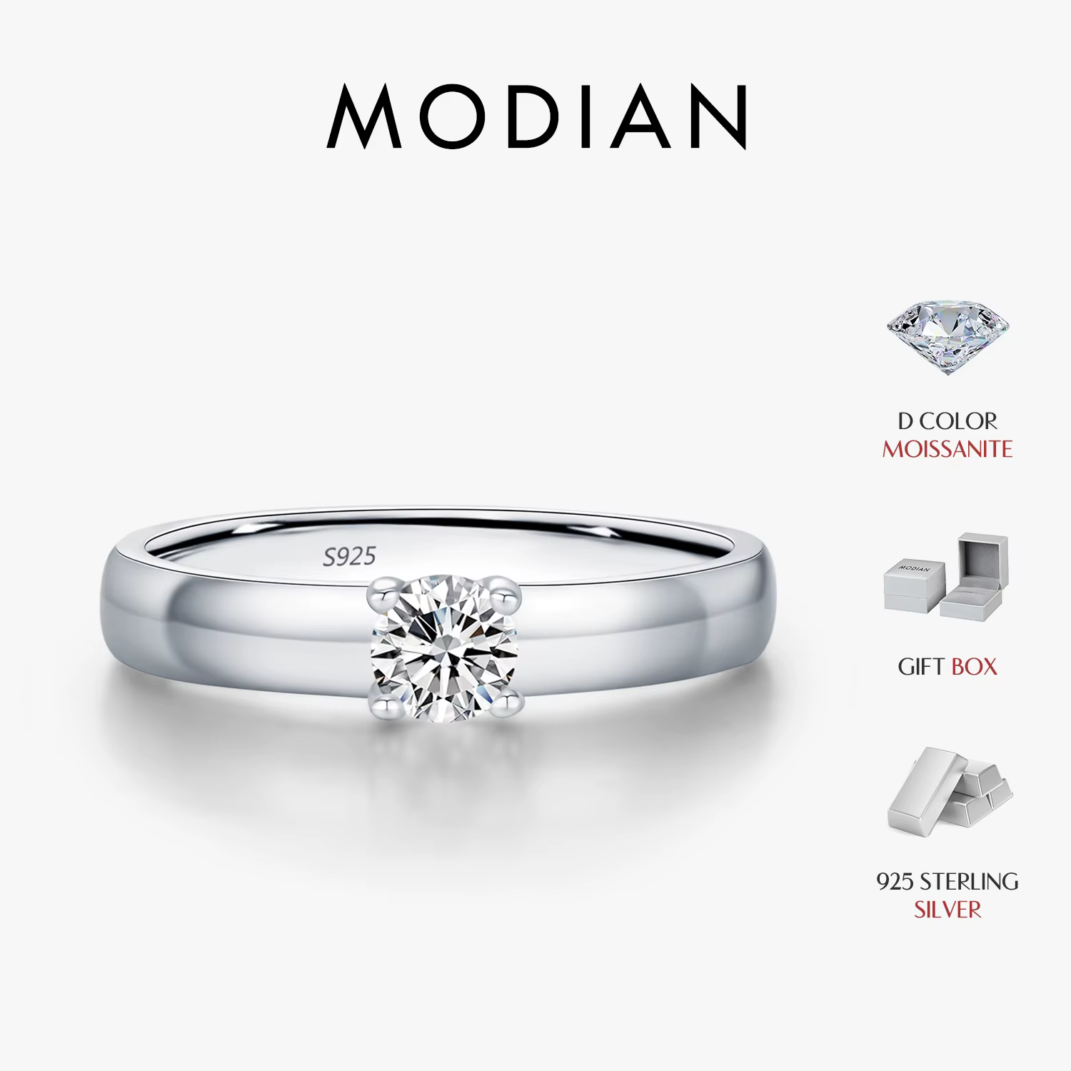 MODIAN D couleur ronde Moissanite anneaux 925 en argent Sterling mode Simple bague pour les femmes déclaration de mariage bijoux cadeaux