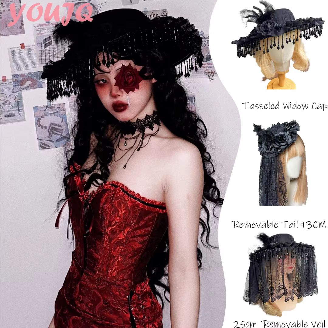 Chapeaux Fedora gothiques Lolita faits à la main pour femmes