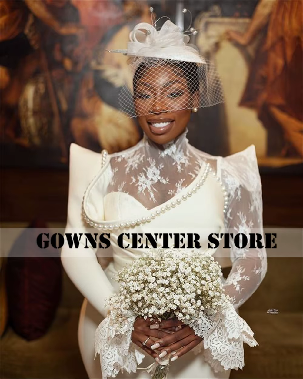 Robes de mariée sirène à manches longues en dentelle pour filles noires